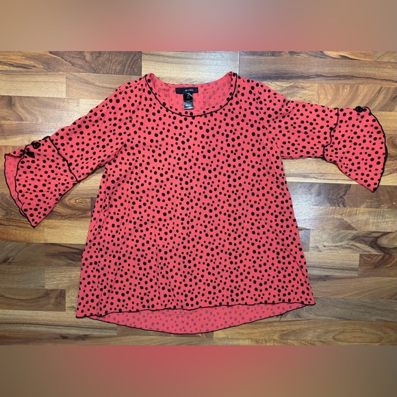 Ali Miles Tops - Ali Miles Polk A Dot Women’s Top Red/black Some Medium 3/4 Sleeve Art Colorful
